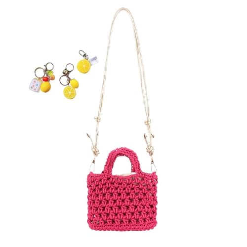 Häkeltasche Niedlich Strick Strand for Frauen Kleine Boho Tote Sommer Ästhetische Handtasche Urlaub(Rosy) von YANROSE