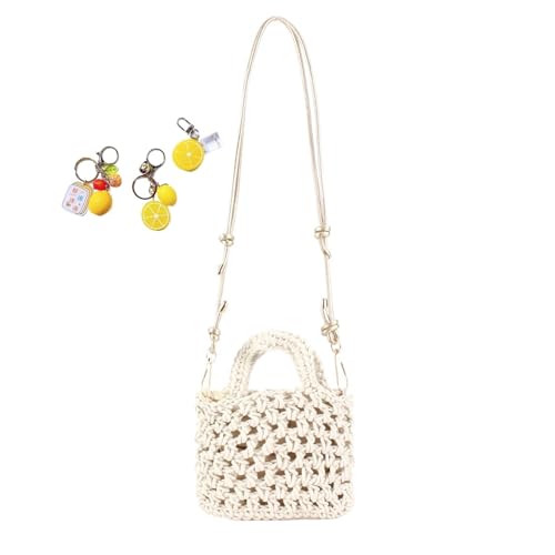 Häkeltasche Niedlich Strick Strand for Frauen Kleine Boho Tote Sommer Ästhetische Handtasche Urlaub(White) von YANROSE