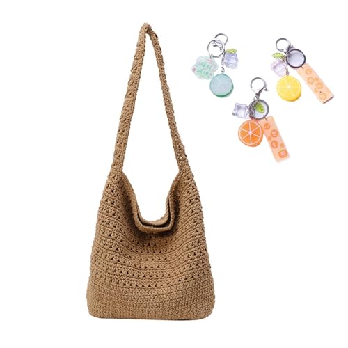 Häkeltaschen for Frauen Strand 2025 Sommer stricken hohl Hobo stilvolle Tote Handtaschen Reisen Alltagsgebrauch(Brown) von YANROSE
