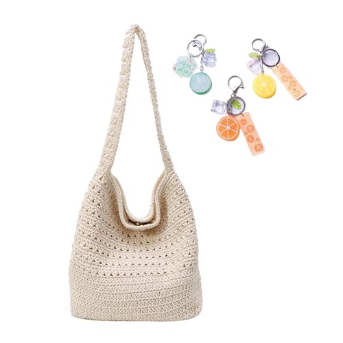 Häkeltaschen for Frauen Strand 2025 Sommer stricken hohl Hobo stilvolle Tote Handtaschen Reisen Alltagsgebrauch(White) von YANROSE