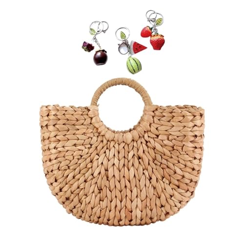 Stroh Handtaschen for Frauen 2025 Sommer Strand Runde Griff Ring Tote Retro Rattan Tasche Hand-woven von YANROSE