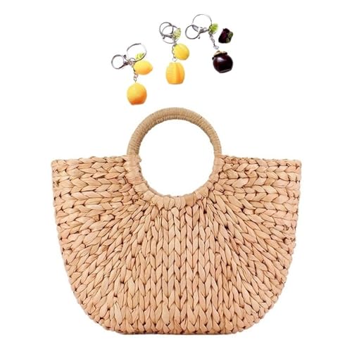 Stroh Taschen for Frauen 2025 Sommer Strand Tote Handtaschen Runde Griff Ring Rattan von YANROSE