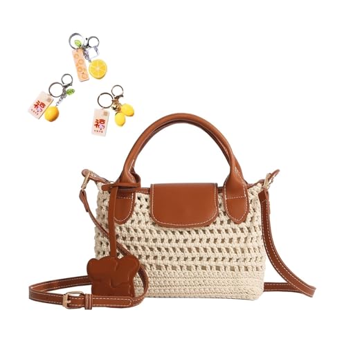 YANROSE Gehäkelte Strandtasche Tote for Frauen Süße weiche gewebte Sommer-Boho-Geldbörse Hangbags Schulter Crossbody Taschen Urlaub 2025(Beige) von YANROSE