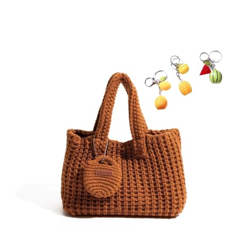 YANROSE Gehäkelte Tragetasche Damen Handgelenkstasche Kleine süße gerippte Strickhandtasche Handarbeit Ästhetik(Orange) von YANROSE