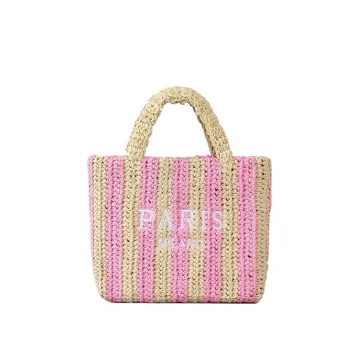 YANROSE Gewebte Tasche, Strand Umhängetasche, Hobo Frauen Faltbar, Stroh Mesh Tote Bag, Woven Bag, Strohhandtaschen (Color : Pink, Size : S) von YANROSE