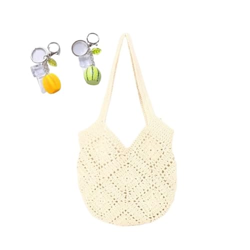 YANROSE Häkeltasche Strandtasche Sommer for Frauen Ästhetisches Mesh Hippie Strick(Beige) von YANROSE