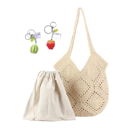 YANROSE Häkeltasche Tote Sommer Damen Ästhetisches Mesh Hippie Strick Gestrickt Lässig Gewebt Meer(Beige) von YANROSE
