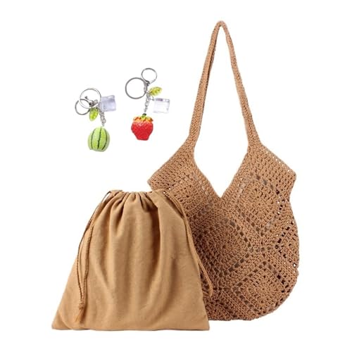 YANROSE Häkeltasche Tote Sommer Damen Ästhetisches Mesh Hippie Strick Gestrickt Lässig Gewebt Meer(Brown) von YANROSE