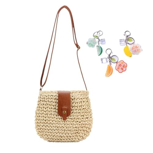 YANROSE Strohtaschen for Frauen 2025 Kleine Sommerstrand gewebte süße kleine Umhängetasche Schulter Clutch Geldbörsen(Beige) von YANROSE