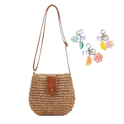 YANROSE Strohtaschen for Frauen 2025 Kleine Sommerstrand gewebte süße kleine Umhängetasche Schulter Clutch Geldbörsen(Brown) von YANROSE