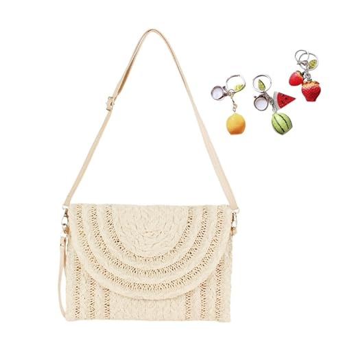 YANROSE Strohtaschen for Frauen 2025 Strand Umschlag Kupplung Brieftasche gewebte Geldbörse(Beige) von YANROSE