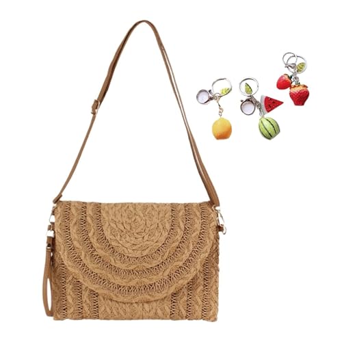 YANROSE Strohtaschen for Frauen 2025 Strand Umschlag Kupplung Brieftasche gewebte Geldbörse(Brown) von YANROSE