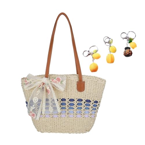 YANROSE Strohtaschen for Frauen 2025 handgewebt mit Reißverschlusstasche leichte Sommergeldbörse Reise & Arbeit(Blue) von YANROSE