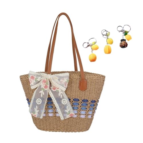 YANROSE Strohtaschen for Frauen 2025 handgewebt mit Reißverschlusstasche leichte Sommergeldbörse Reise & Arbeit(Khaki) von YANROSE