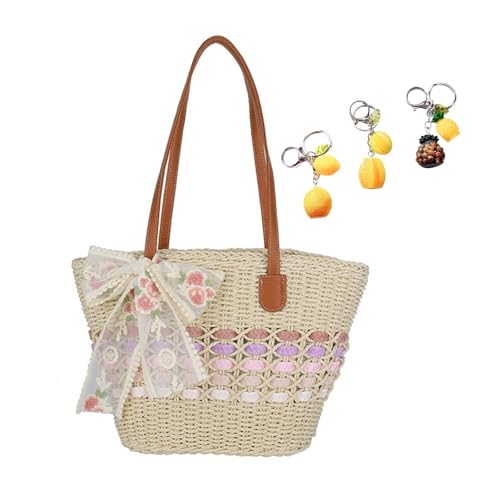 YANROSE Strohtaschen for Frauen 2025 handgewebt mit Reißverschlusstasche leichte Sommergeldbörse Reise & Arbeit(Pink) von YANROSE