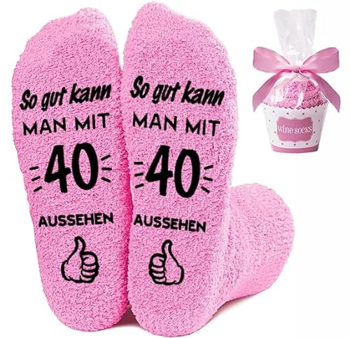 40 Geburtstag Frauen Flauschige Socken, Damen Kuschelsocken, Lustige Socken So Gut Kann Man Mit Aussehen Socken, Antirutschsocken Geschenkideen Geschenk Geburtstag für Sie Frauen Mama Mädchen (40) von YANSYUN