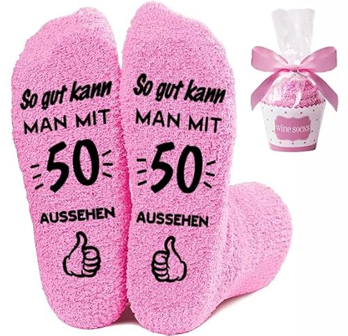 50 Geburtstag Frauen Flauschige Socken, Damen Kuschelsocken, Lustige Socken So Gut Kann Man Mit Aussehen Socken, Antirutschsocken Geschenkideen Geschenk Geburtstag für Sie Frauen Mama Mädchen (50) von YANSYUN