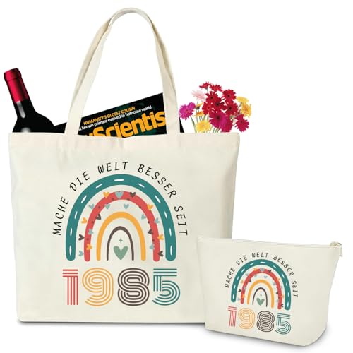 YANSYUN 40 Geburtstag Frauen Personalisierte Kosmetiktasche Tragetasche Canvas Tote Bag mit Reißverschluss, Geschenk zum 40 Geburtstag Frau für Freundin Frau Mama Schwester von YANSYUN