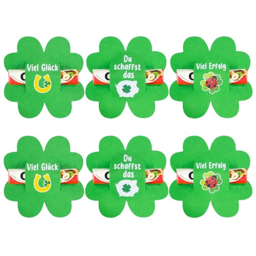 YANSYUN 6 Stück Glücksbringer, Hülle Filz Geschenk für Schokolade, Du schaffst das Geschenke, Kleeblatt Glücksbringer Prüfung Viel Glück Prüfung Bestanden Geschenk Glücksbringer, ohne Schokolade von YANSYUN