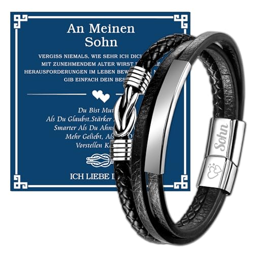 YANSYUN Sohn Armband Geschenke für Männer Herren Armband Lederarmband Mit Gravur Herren Edelstahl Lederarmband Geburtstagsgeschenk Motivationsgeschenk Weihnachten Graduierung Geschenk für Sohn von YANSYUN
