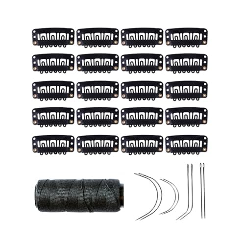 20 Stück Wig Clips Perücken Clips für Extensions 32 mm U-Form Snap Comb Clips Mit Nähnadeln und Nähgarn Perücken Zubehör (Black) von YANTAISIYU