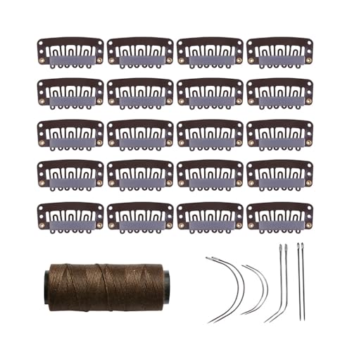 20 Stück Wig Clips Perücken Clips für Extensions 32 mm U-Form Snap Comb Clips Mit Nähnadeln und Nähgarn Zum Befestigen Perücken Zubehör (Dark Brown) von YANTAISIYU