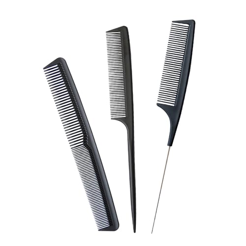 3-teiliges Set Kohlefaser Ratte Pin Schwanz Kamm Scheitel Zopf Feine Zahn Haarkamm für Frauen Männer Friseur Styling von YANTAISIYU