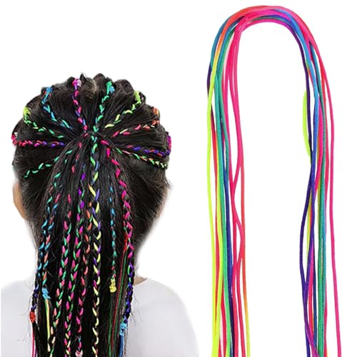 Bunte Haargummis, 90 cm lang, Regenbogen-Flechten, Haargummis, Farbverlauf, Party-Highlights, Glitzer-Haarfaden, für Frauen und Mädchen, DIY-Haarflechtzubehör, 64 Stück von YANWANDEFA