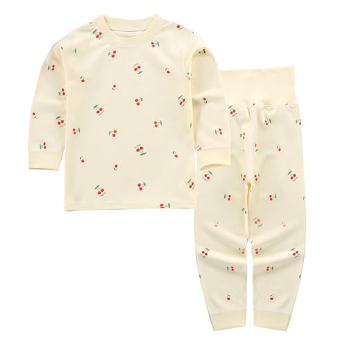 YANWANG 100% Baumwolle Baby Kinder Schlafanzüge Jungen Mädchen Pyjamas Set Langarm Nachtwäsche（Cherry，4-5 Jahre） von YANWANG