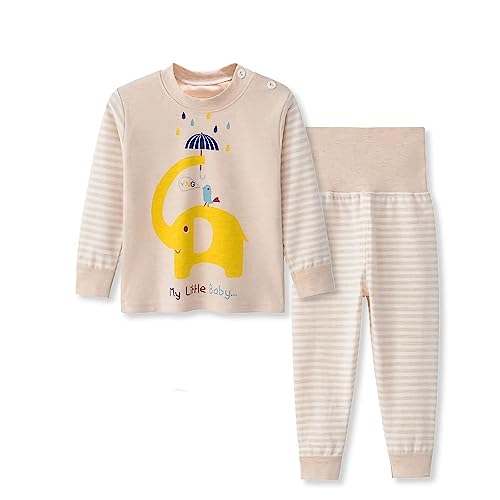 YANWANG 100% Baumwolle Baby Kinder Schlafanzüge Jungen Mädchen Pyjamas Set Langarm Nachtwäsche（Elefant-hohe Taille，6-12 Monate） von YANWANG