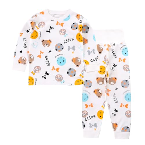 YANWANG 100% Baumwolle Baby Kinder Schlafanzüge Jungen Mädchen Pyjamas Set Langarm Nachtwäsche（Smiley Bear，6-12 Monate） von YANWANG
