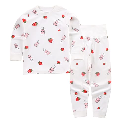 YANWANG 100% Baumwolle Baby Kinder Schlafanzüge Jungen Mädchen Pyjamas Set Langarm Nachtwäsche（Strawberry，6-12 Monate） von YANWANG