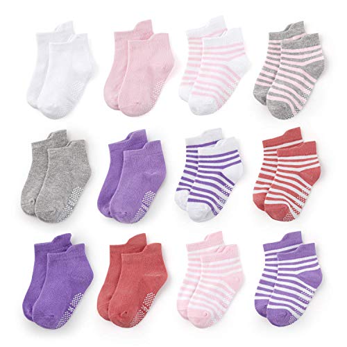 YANWANG 12 Paar Kleinkind Jungen Rutschfeste Socken Nette Baumwolle mit Griffen, Baby Jungen Mädchen Anti-Rutsch-Socken(5#Mädchen,0-12 Monate) von YANWANG