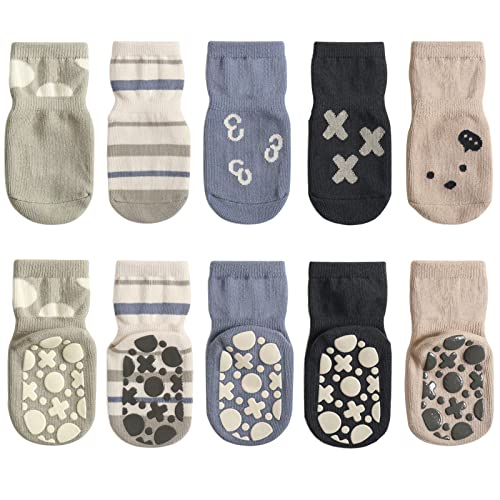 YANWANG 5 Paar Baby Anti-Rutsch-Socken, Niedliche Cartoon Crew Socken mit Griffen für Kleinkinder Jungen/Mädchen(2-number,0-12 Monate) von YANWANG