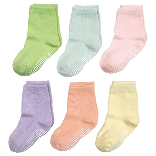 YANWANG 6 Paar Kleinkind Jungen Rutschfeste Socken Nette Baumwolle mit Griffen, Baby Jungen Mädchen Anti-Rutsch-Socken(1-3 Jahre,pastelle-6 paar) von YANWANG