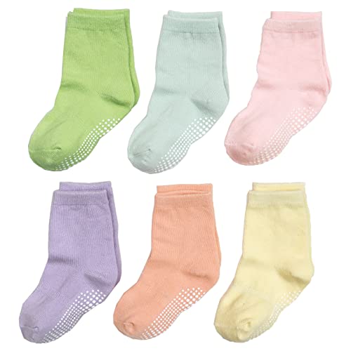 YANWANG 6 Paar Kleinkind Jungen Rutschfeste Socken Nette Baumwolle mit Griffen, Baby Jungen Mädchen Anti-Rutsch-Socken(3-5 Jahre,pastelle-6 paar) von YANWANG