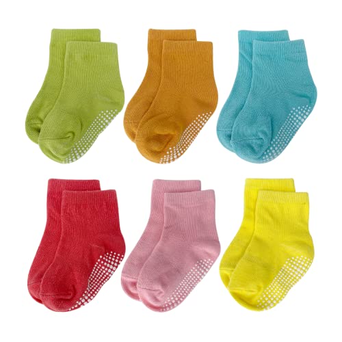 YANWANG 6 Paar Kleinkind Jungen Rutschfeste Socken Nette Baumwolle mit Griffen, Baby Jungen Mädchen Anti-Rutsch-Socken(Mehrfarbig-6 Paar,0-12 Monate) von YANWANG