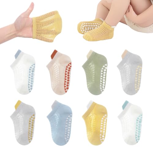 YANWANG 8 Paare Baby Anti-Rutsch-Knöchelsocken Niedliche Griffe Mesh-Socken für Kleinkinder Jungen Mädchen(Blue, M:1-3 Y) von YANWANG