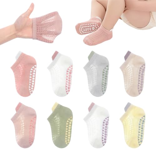 YANWANG 8 Paare Baby Anti-Rutsch-Knöchelsocken Niedliche Griffe Mesh-Socken für Kleinkinder Jungen Mädchen(Pink, M:1-3 Y) von YANWANG