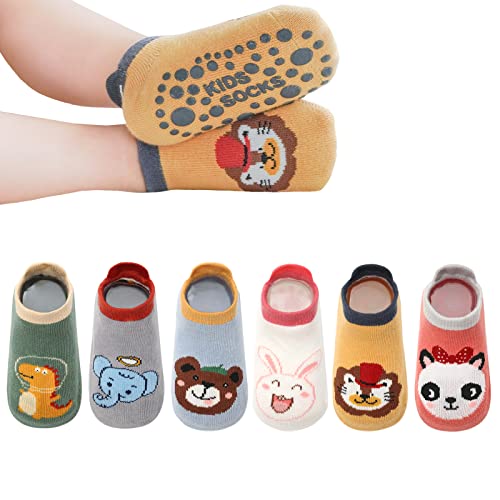 YANWANG Baby Anti-Rutsch-Socken Knöchel niedlich Cartoon Griffe Socken für Säuglinge Kleinkind Jungen Mädchen Mehrfarbig 6 Paar (Grün Dinosaurier,0-12 Months) von YANWANG