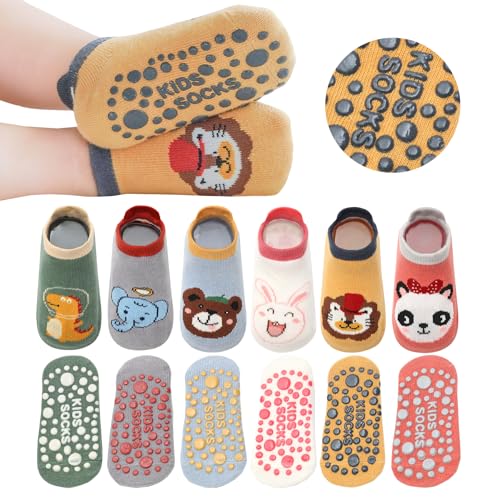 YANWANG Baby Anti-Rutsch-Socken Knöchel niedlich Cartoon Griffe Socken für Säuglinge Kleinkind Jungen Mädchen Mehrfarbig 5/6 Paar (A2-dinosaur,3-5 Years) von YANWANG