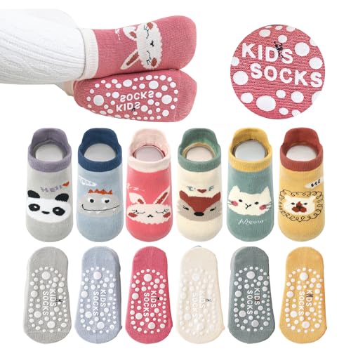 YANWANG Baby Anti-Rutsch-Socken Knöchel niedlich Cartoon Griffe Socken für Säuglinge Kleinkind Jungen Mädchen Mehrfarbig 5/6 Paar (A3-panda,0-12 Months) von YANWANG