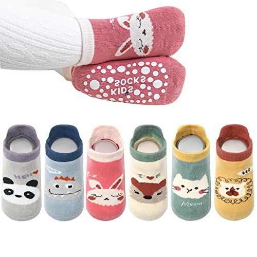 YANWANG Baby Anti-Rutsch-Socken Knöchel niedlich Cartoon Griffe Socken für Säuglinge Kleinkind Jungen Mädchen Mehrfarbig 6 Paar (Grau Panda,3-5 Years) von YANWANG