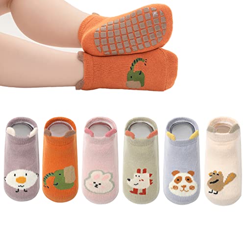 YANWANG Baby Anti-Rutsch-Socken Knöchel niedlich Cartoon Griffe Socken für Säuglinge Kleinkind Jungen Mädchen Mehrfarbig 6 Paar (Beige Vogel,1-3 Years) von YANWANG