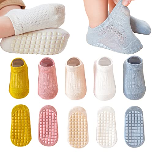 YANWANG Baby Anti-Rutsch-Socken Knöchel niedlich Cartoon Griffe Socken für Säuglinge Kleinkind Jungen Mädchen 5 Paar (Blau Masche,0-12 Months) von YANWANG