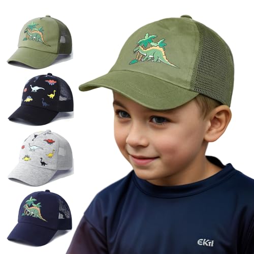 YANWANG Baby Baseballkappe Atmungsaktiv Einstellbare Kleinkind Sonnenhut Dinosaurier Solide Farbe Mützen für Kinder Jungen Mädchen(Green Dinosaur，M) von YANWANG