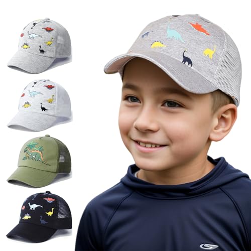 YANWANG Baby Baseballkappe Atmungsaktiv Einstellbare Kleinkind Sonnenhut Dinosaurier Solide Farbe Mützen für Kinder Jungen Mädchen(Grey Dinosaur，M) von YANWANG