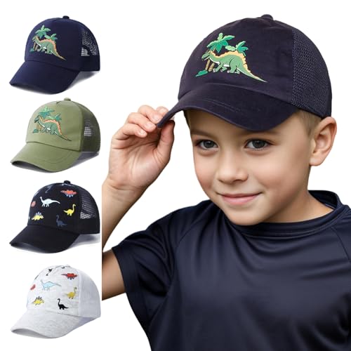 YANWANG Baby Baseballkappe Atmungsaktiv Einstellbare Kleinkind Sonnenhut Dinosaurier Solide Farbe Mützen für Kinder Jungen Mädchen(Navy Dinosaur，L) von YANWANG
