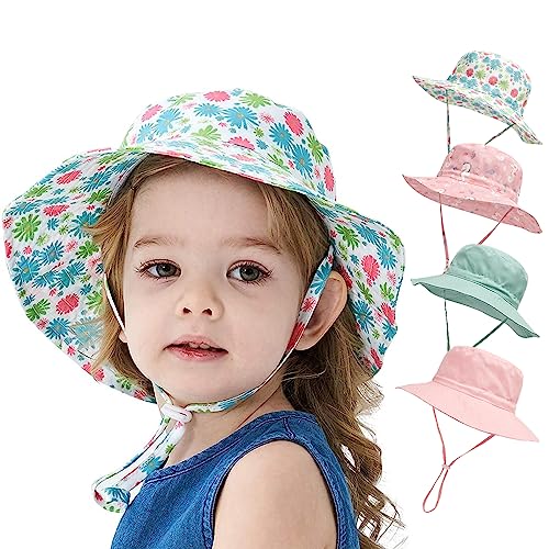 YANWANG Baby Kinder Einstellbare Eimer Sonnenhut, UPF 50+ Sonnenschutz Strandmütze für Kleinkinder Jungen Mädchen(Little Daisy,0-6Months) von YANWANG