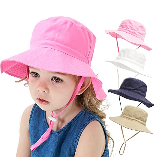 YANWANG Baby Kinder Einstellbare Eimer Sonnenhut, UPF 50+ Sonnenschutz Strandmütze für Kleinkinder Jungen Mädchen(Pink,0-12Months) von YANWANG